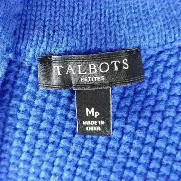 Talbots Knit Sweater 100% Cotton Quarter Sleeves Color Block Blue White Black - Picture 5 of 6